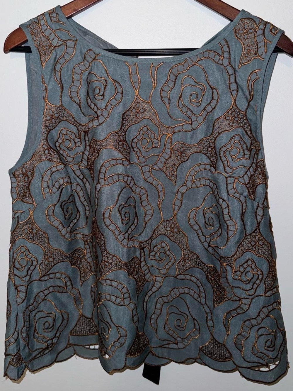 Adelyn Rae Blue Sleeveless Camisole with Bronze Embroidery